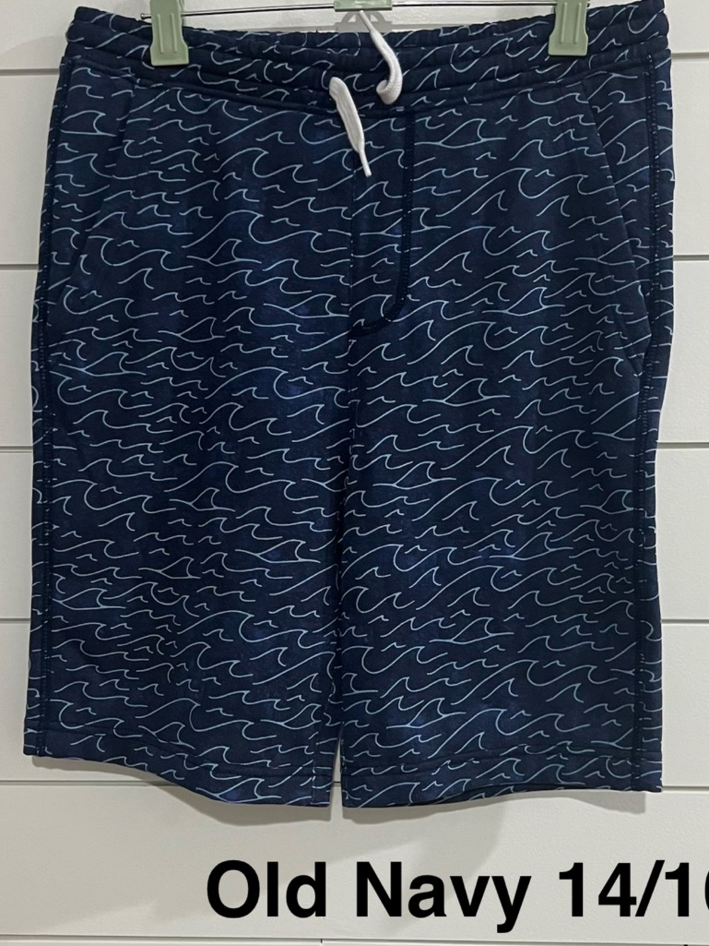 Old Navy Navy & Light Blue Wave-Print Kids Swim Trunks